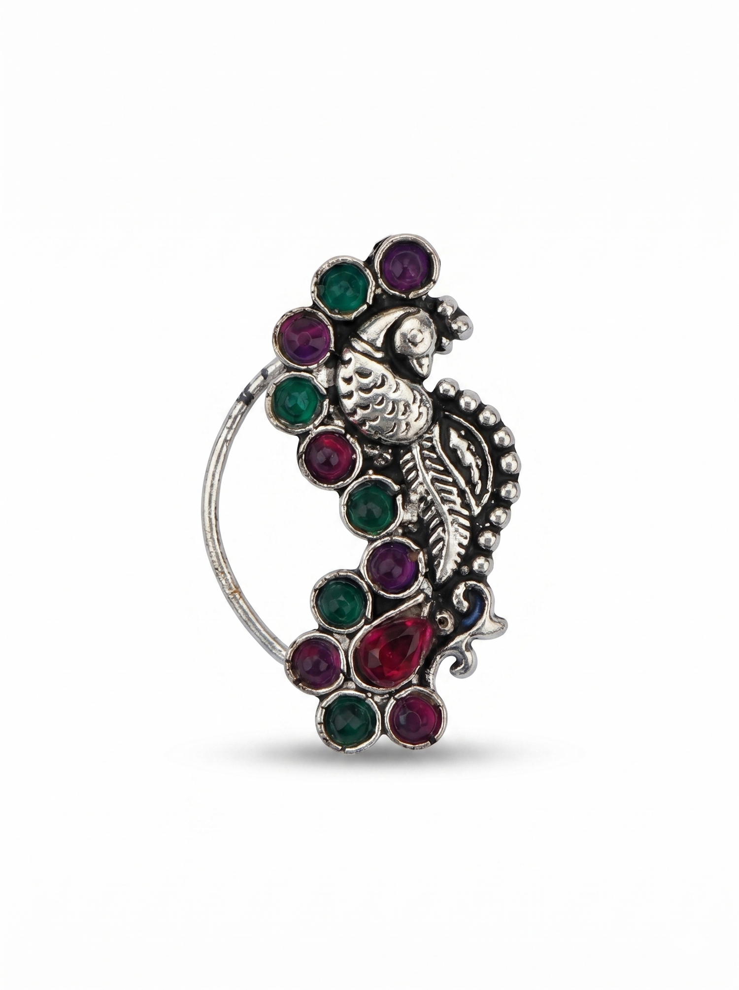 Traditional Oxidized Silver Plated Nath/Nose Pin (Pressing/Clip-on) - 4676
