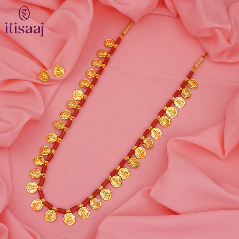Traditional Maharashtrian Kolhapuri Micro Gold Plated 31 Coin Putali Har