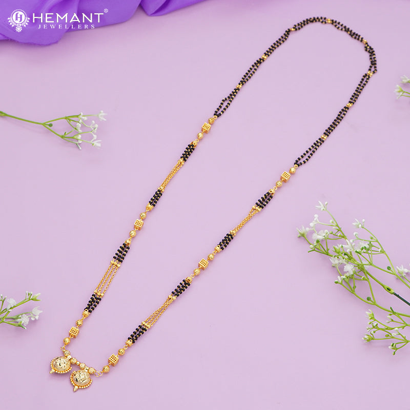 Gold-Plated Multi-Strand Mangalsutra with Wati/Vati Pendants – Black & Gold Beaded Design 4724