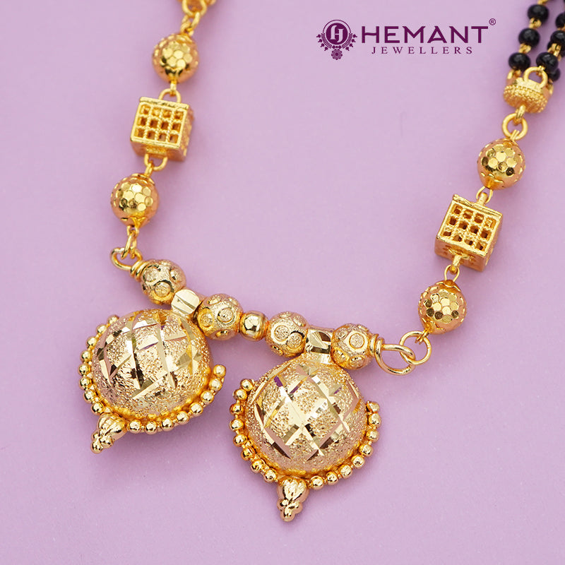 Gold-Plated Multi-Strand Mangalsutra with Wati/Vati Pendants – Black & Gold Beaded Design 4724