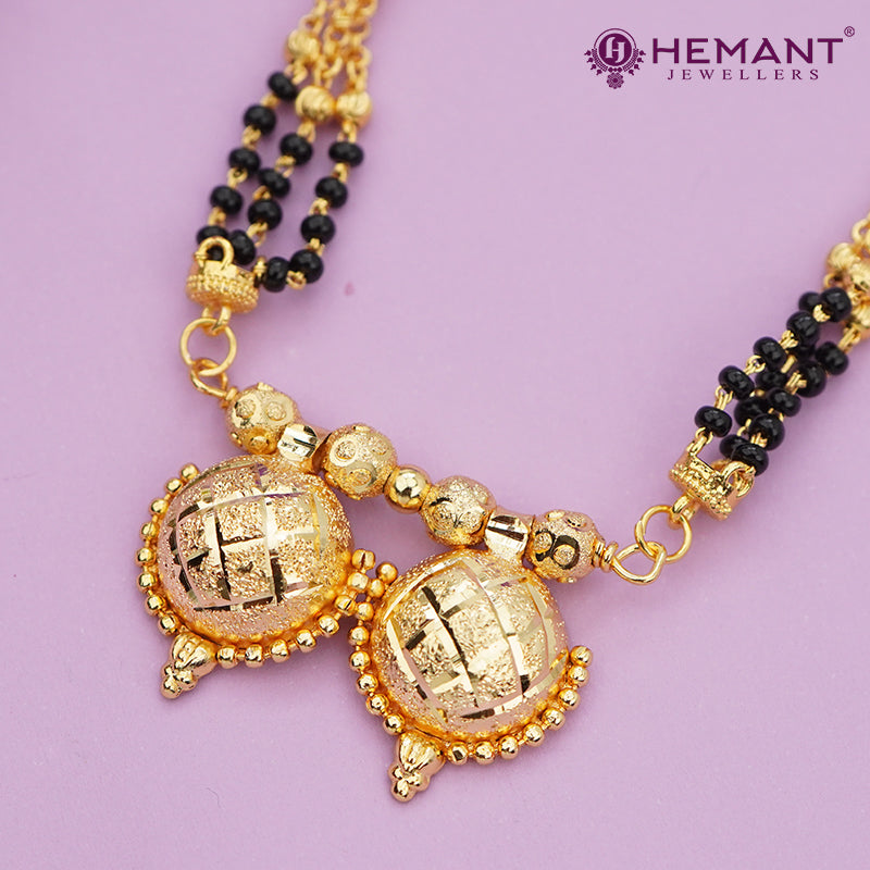 Gold-Plated Multi-Strand Mangalsutra with Wati/Vati Pendants – Black & Gold Beaded Design 4725