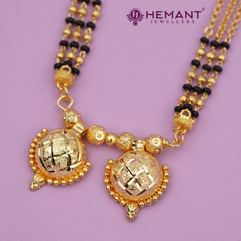 Gold-Plated Multi-Strand Mangalsutra with Wati/Vati Pendants – Black & Gold Beaded Design 4726