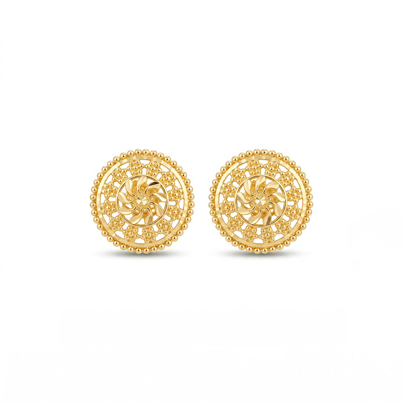 Micro Gold Plated Circular Floral Filigree Stud Earrings - 4754