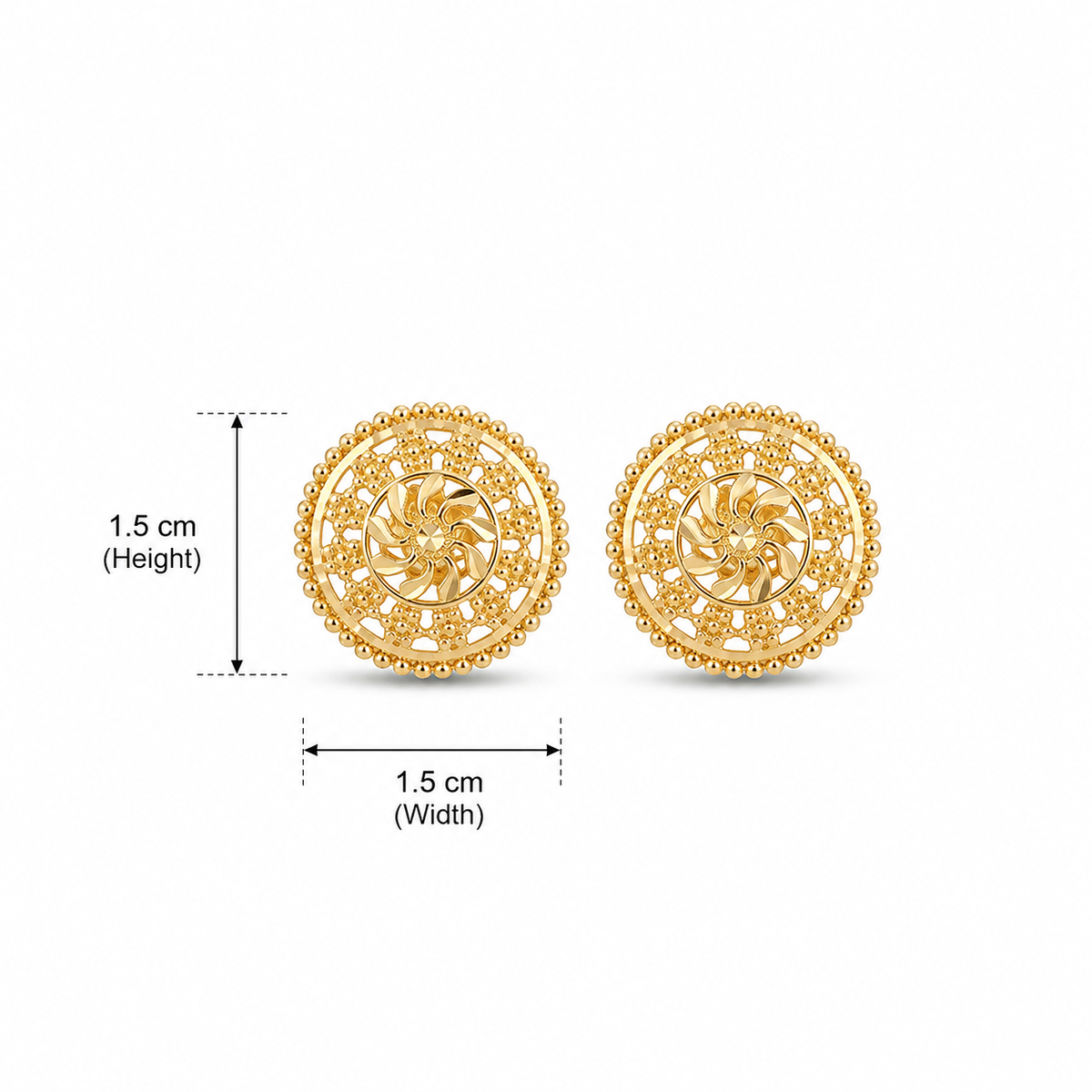Micro Gold Plated Circular Floral Filigree Stud Earrings - 4754
