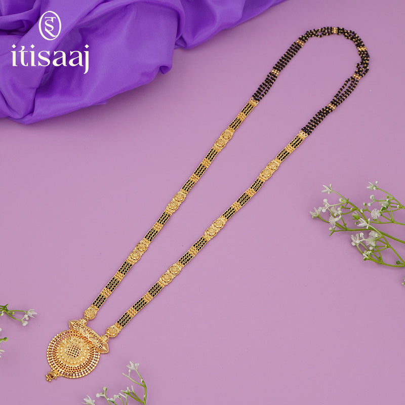 Forming Gold Mangalsutra with Floral Design Pendant - 4765