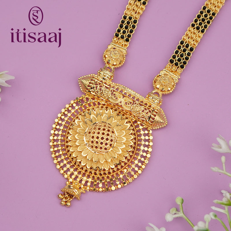 Forming Gold Mangalsutra with Floral Design Pendant - 4765