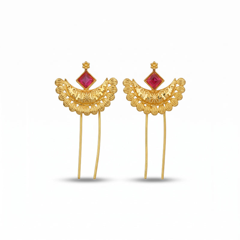 Traditional Maharashtrian Kolhapuri Micro Gold Plated Hair Pin (Ambada Pin) - 4774