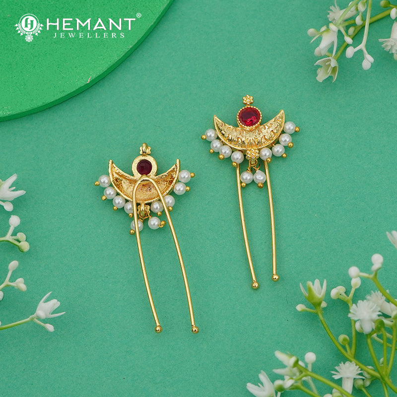 Traditional Maharashtrian Kolhapuri Micro Gold Plated Hair Pin (Ambada Pin) - 4775