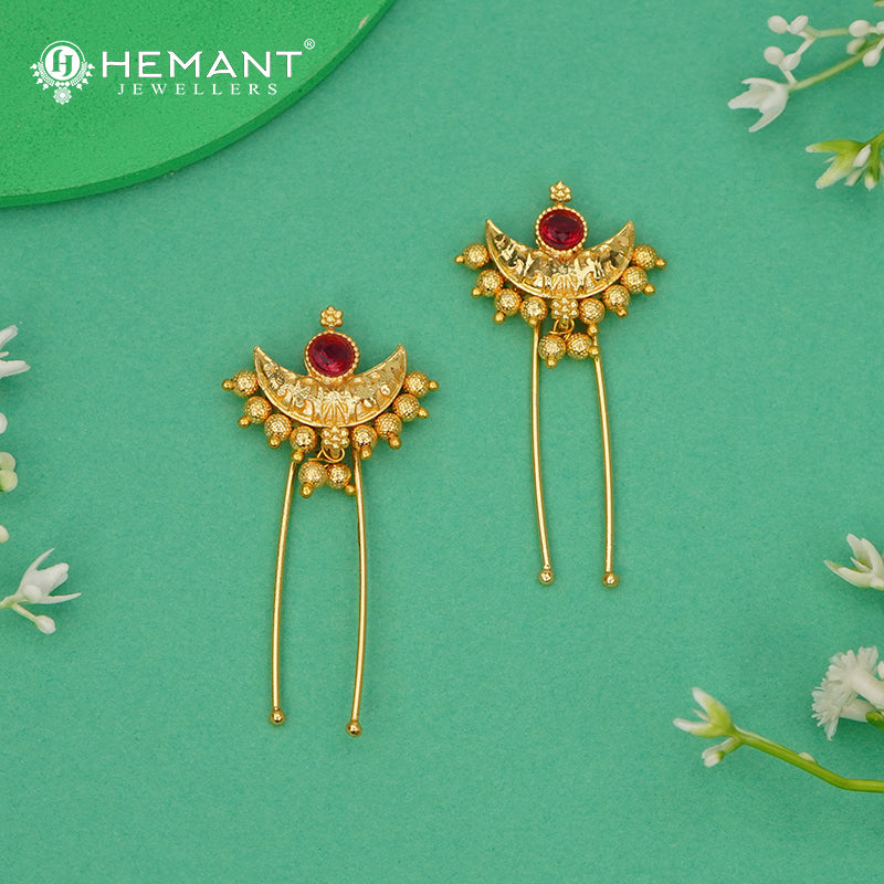 Traditional Maharashtrian Kolhapuri Micro Gold Plated Hair Pin (Ambada Pin) - 4776