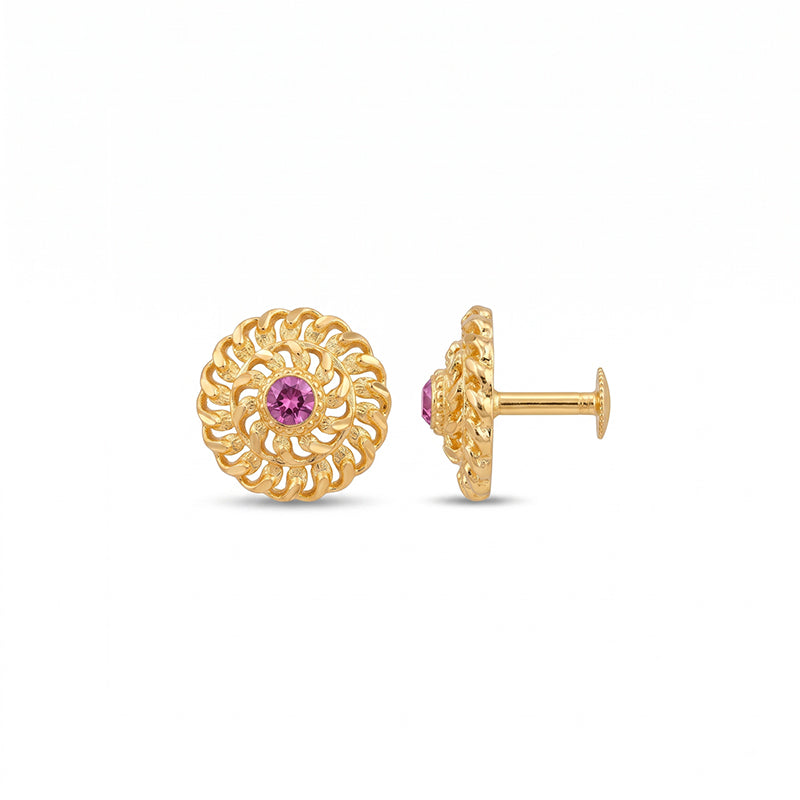 Micro Gold Plated Circular Floral Filigree Stud Earrings - 4779