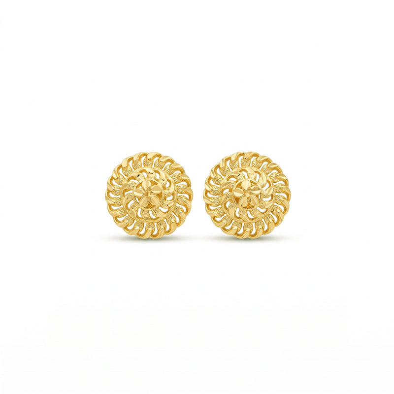 Micro Gold Plated Circular Floral Filigree Stud Earrings - 4790