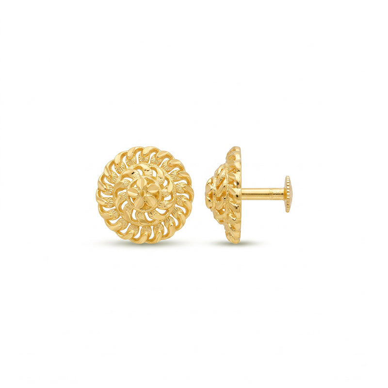 Micro Gold Plated Circular Floral Filigree Stud Earrings - 4790