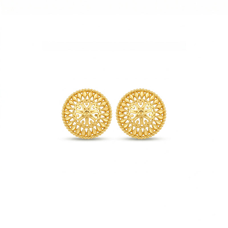 Micro Gold Plated Circular Floral Filigree Stud Earrings - 4792