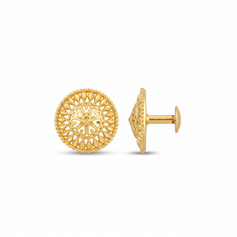 Micro Gold Plated Circular Floral Filigree Stud Earrings - 4792