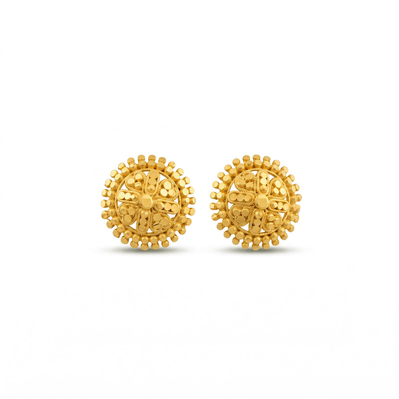 Micro Gold Plated Circular Floral Filigree Stud Earrings - 4806
