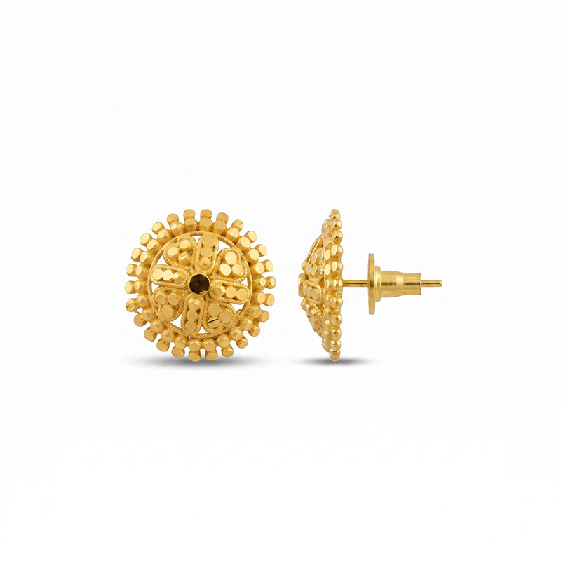 Micro Gold Plated Circular Floral Filigree Stud Earrings - 4806