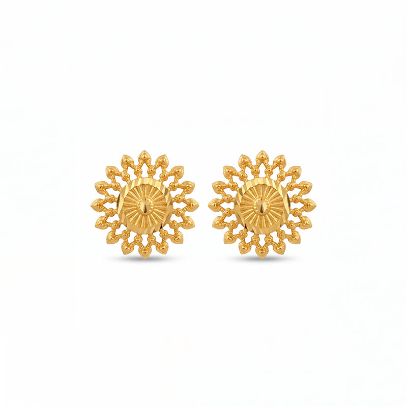 Micro Gold Plated Circular Floral Filigree Stud Earrings - 4808