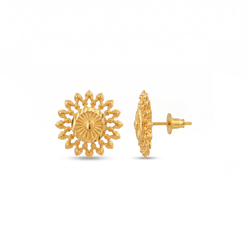 Micro Gold Plated Circular Floral Filigree Stud Earrings - 4808