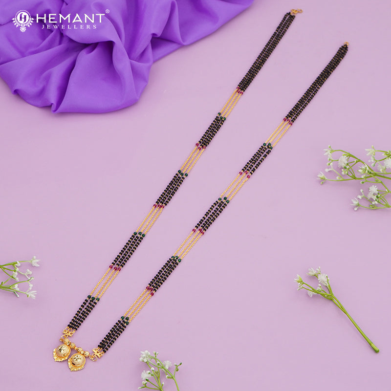 Maharashtrian Classic Multi Strands Black Beads Mangalsutra with Dual Vati Pendant 4809