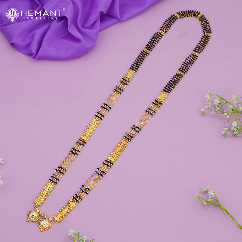 Maharashtrian Classic Multi Strands Black Beads Mangalsutra with Dual Vati Pendant 4811