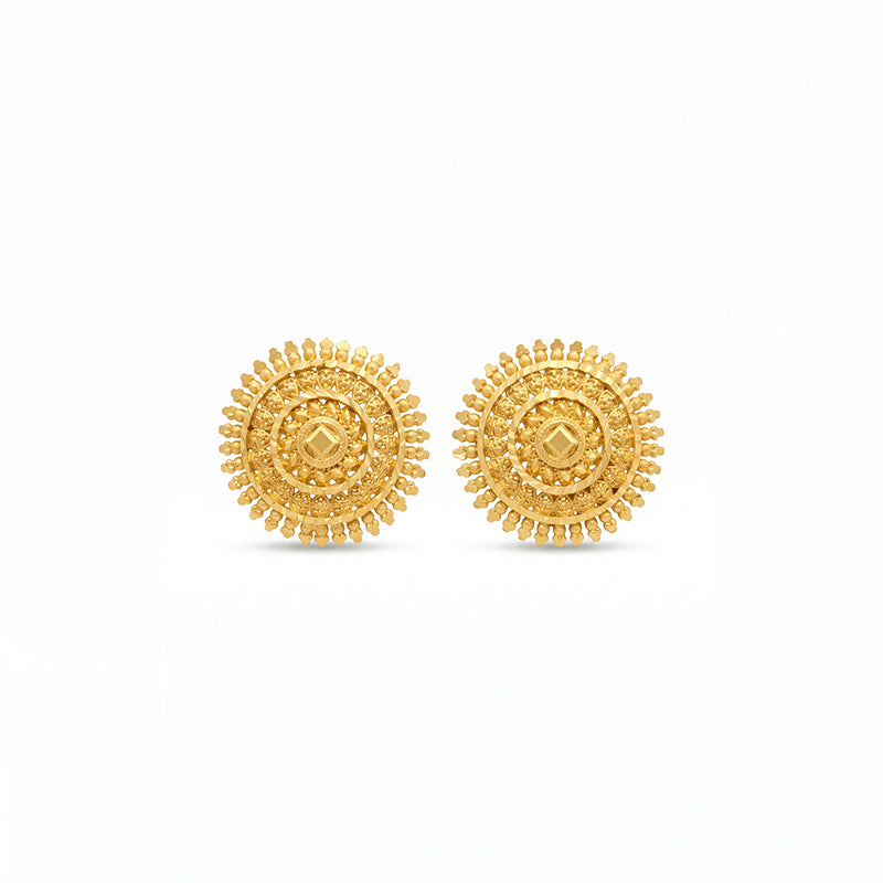 Micro Gold Plated Circular Floral Filigree Stud Earrings - 4812