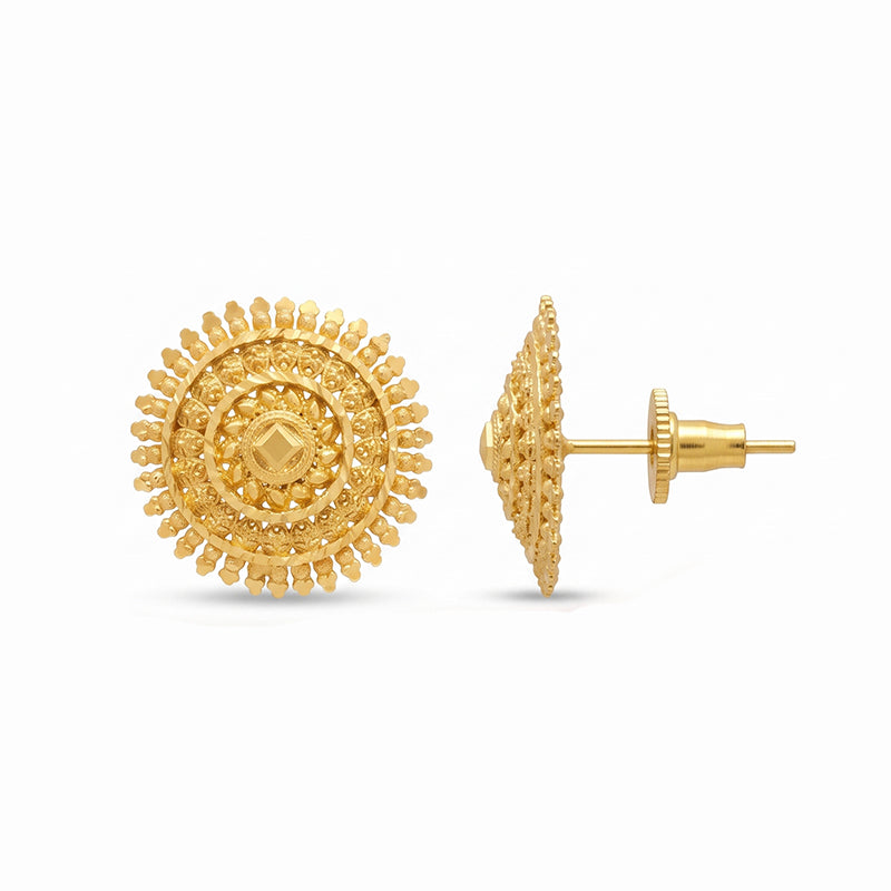 Micro Gold Plated Circular Floral Filigree Stud Earrings - 4812