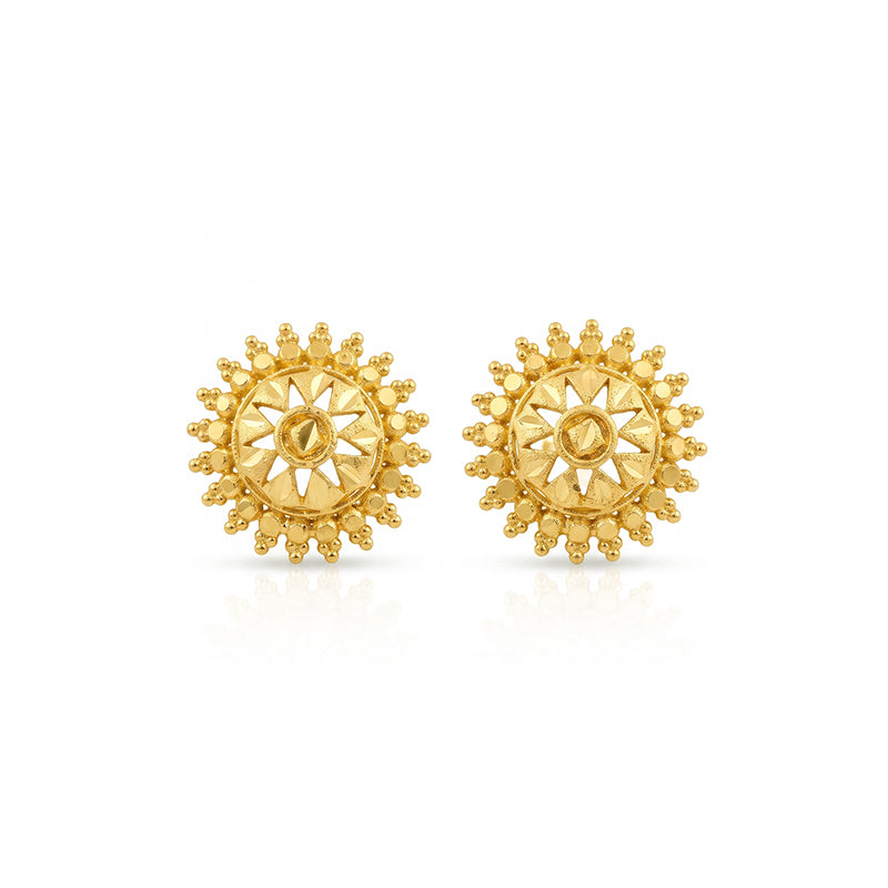 Micro Gold Plated Circular Floral Filigree Stud Earrings - 4814