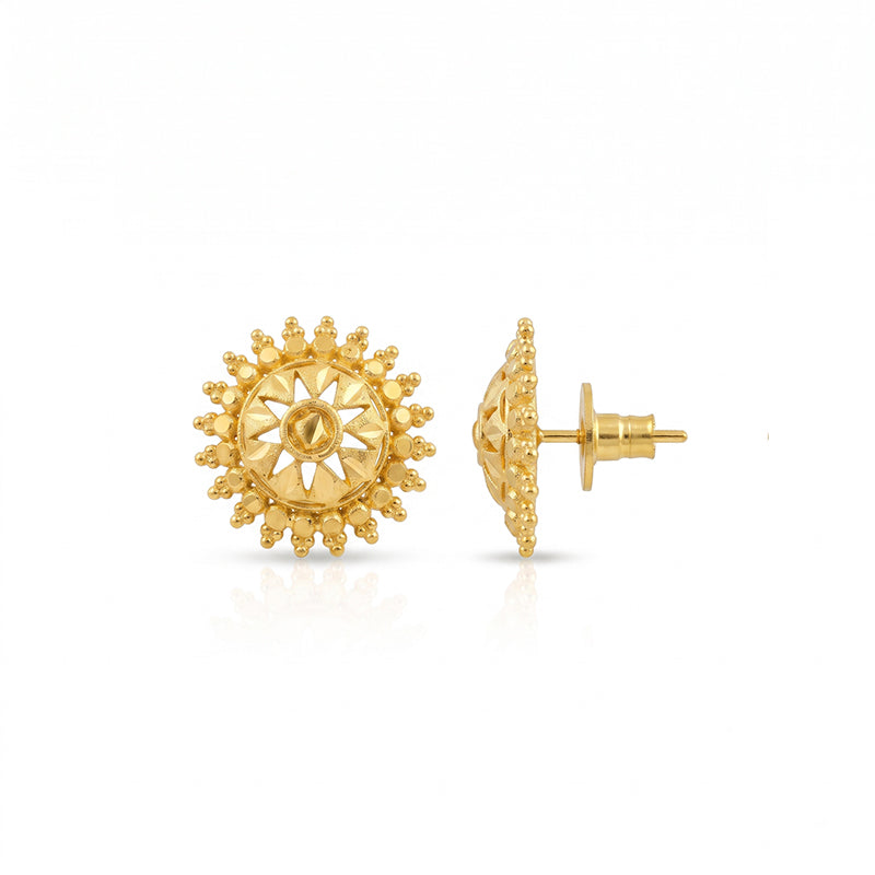 Micro Gold Plated Circular Floral Filigree Stud Earrings - 4814