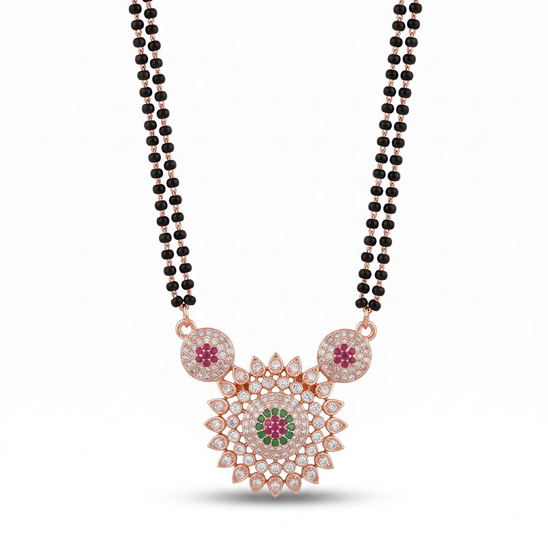 Floral CZ Pendant Rose Gold Long Mangalsutra - 4820