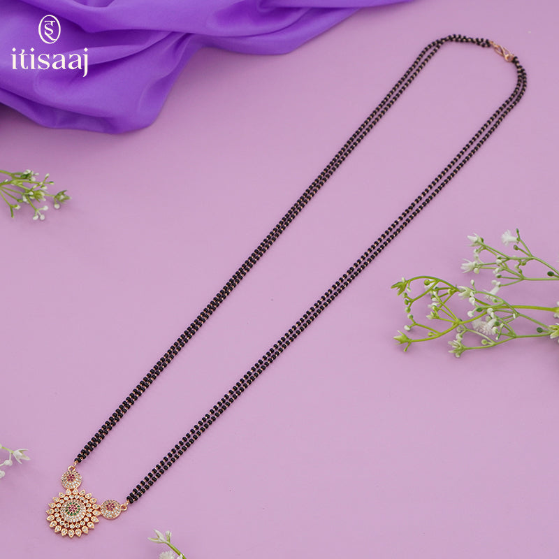 Floral CZ Pendant Rose Gold Long Mangalsutra - 4820