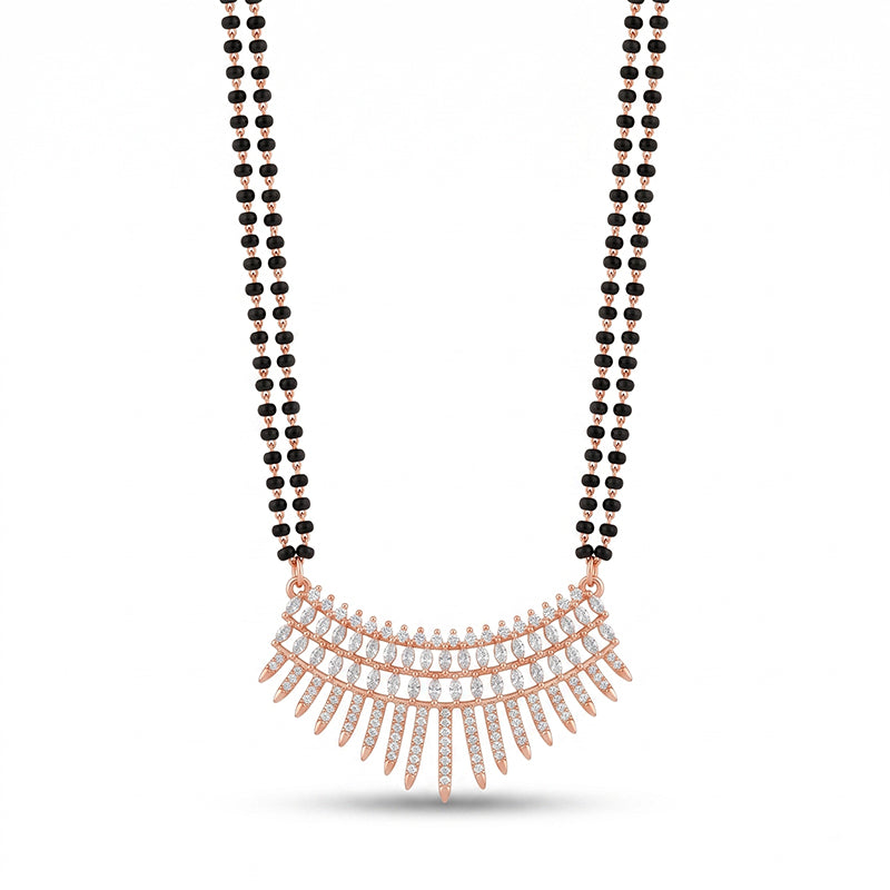 Contemporary Cubic Zirconia Rose Gold Long Mangalsutra with Flare Spiked Pendant - 4822