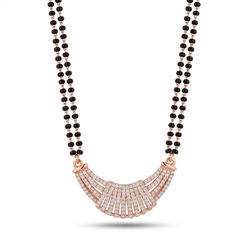Rose Gold Cubic Zirconia Curved Arch Pendant Short Mangalsutra - 4831