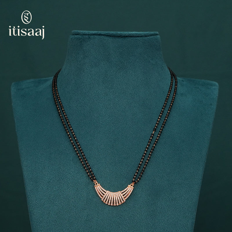 Rose Gold Cubic Zirconia Curved Arch Pendant Short Mangalsutra - 4831