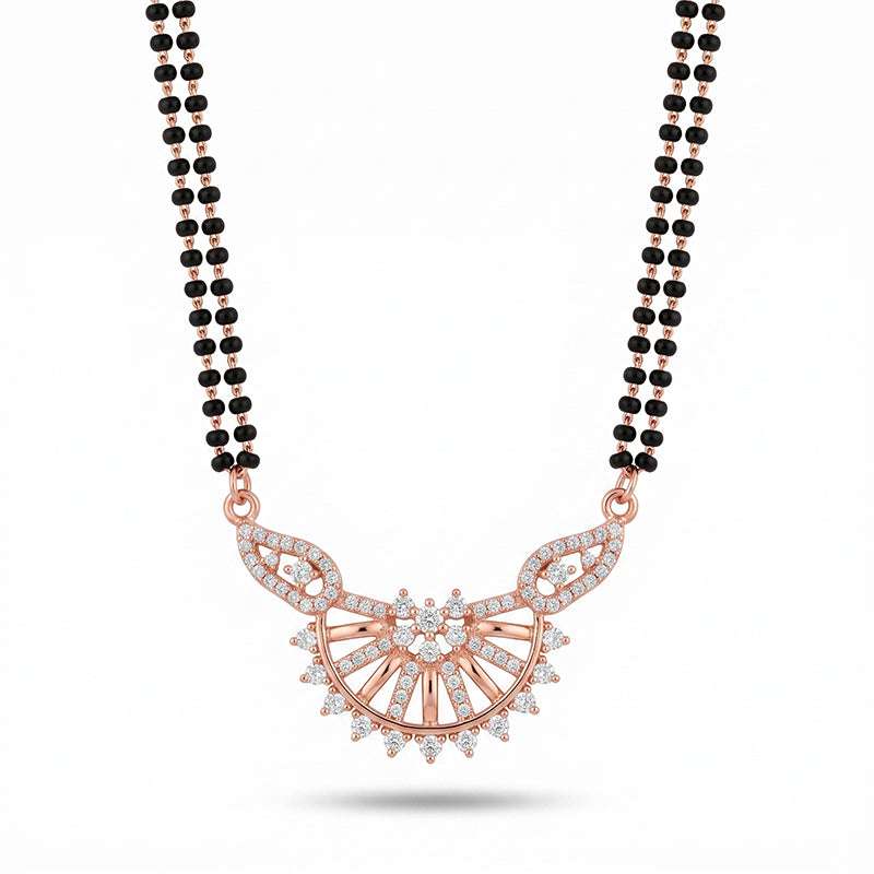 Sparkling Cubic Zirconia Studded Designer Rose Gold Short Mangalsutra - 4836