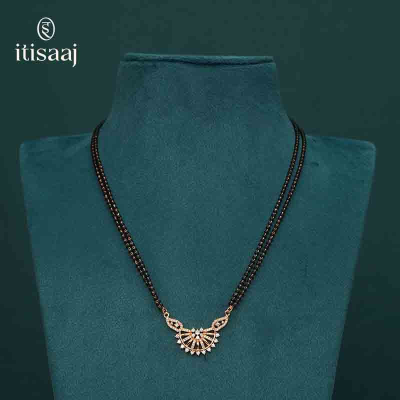 Sparkling Cubic Zirconia Studded Designer Rose Gold Short Mangalsutra - 4836