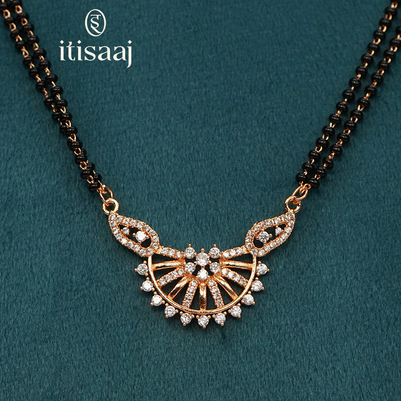 Sparkling Cubic Zirconia Studded Designer Rose Gold Short Mangalsutra - 4836