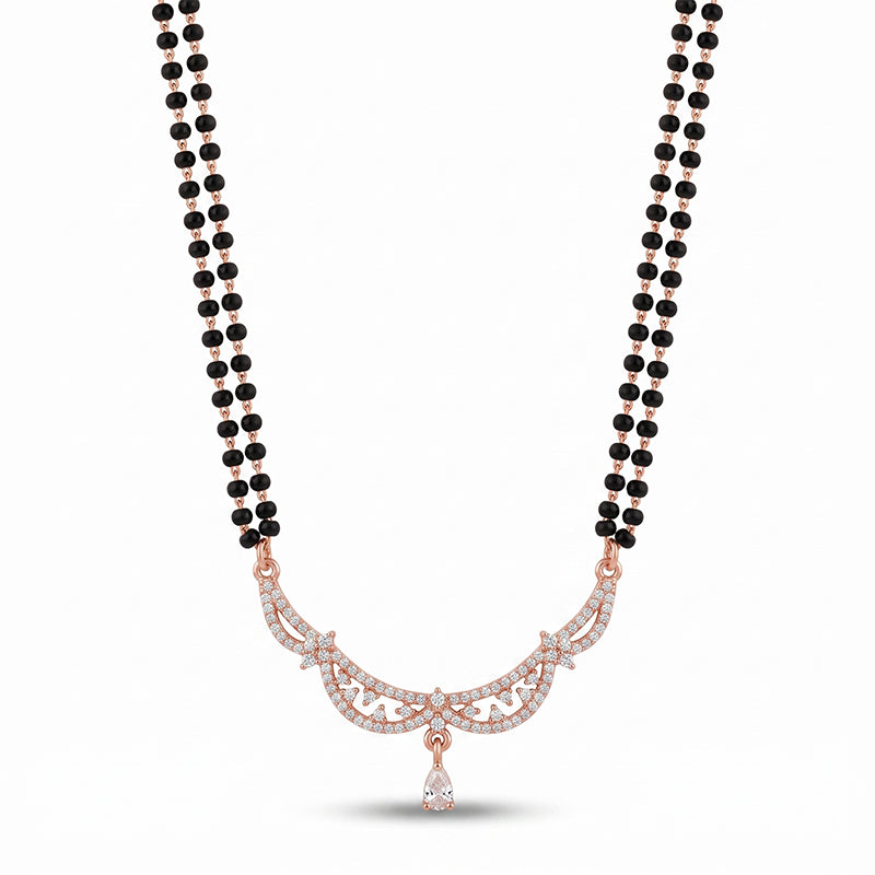 Rose Gold Sparkling CZ Curved Arc Short Mangalsutra - 4840