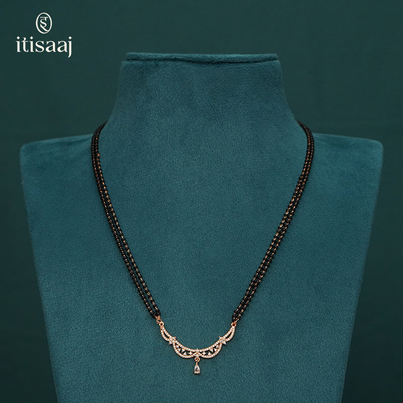 Rose Gold Sparkling CZ Curved Arc Short Mangalsutra - 4840