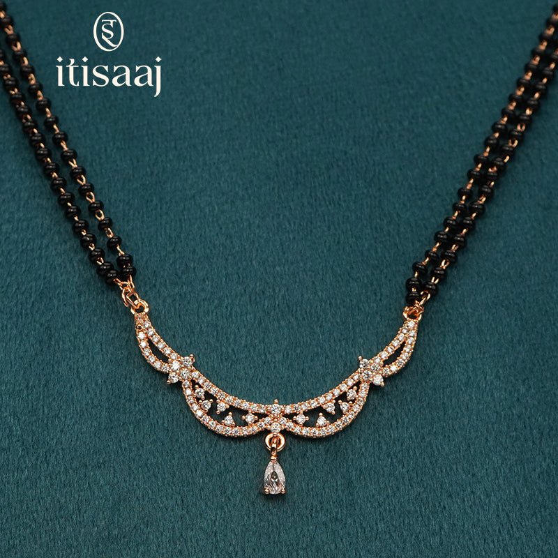 Rose Gold Sparkling CZ Curved Arc Short Mangalsutra - 4840