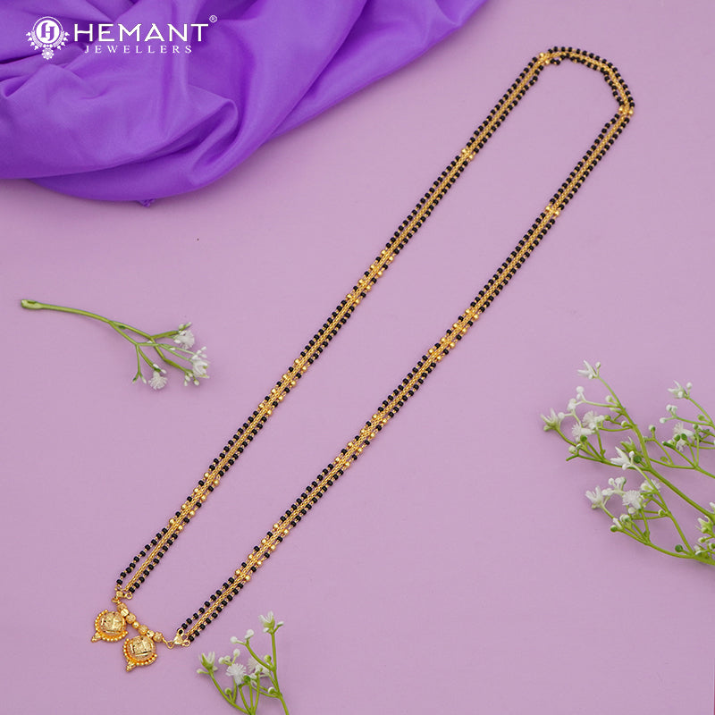 Gold-Plated Multi-Strand Mangalsutra with Wati/Vati Pendant – Black & Gold Beaded Design 4840-41