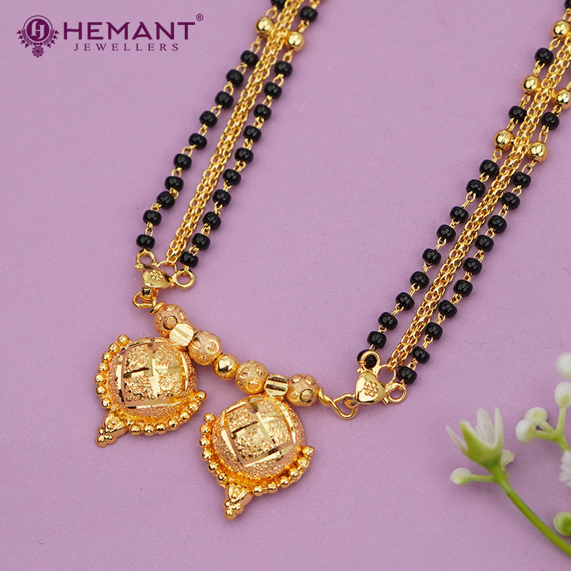 Gold-Plated Multi-Strand Mangalsutra with Wati/Vati Pendant – Black & Gold Beaded Design 4840-41