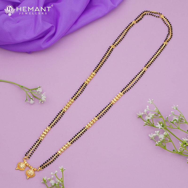 Gold-Plated Multi-Strand Mangalsutra with Wati/Vati Pendant – Black & Gold Beaded Design 4844-45