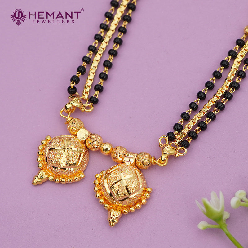 Gold-Plated Multi-Strand Mangalsutra with Wati/Vati Pendant – Black & Gold Beaded Design 4844-45