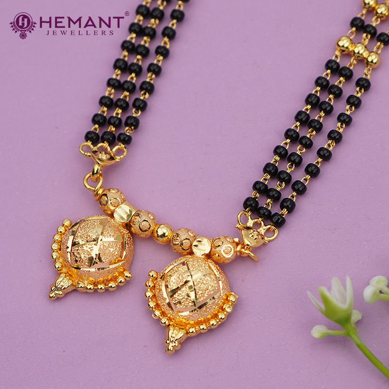 Gold-Plated Multi-Strand Mangalsutra with Wati/Vati Pendant – Black & Gold Beaded Design 4846-4335