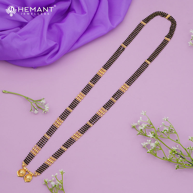 Gold-Plated Multi-Strand 36" Mangalsutra with Wati/Vati Pendant – Black & Gold Beaded Design 4850