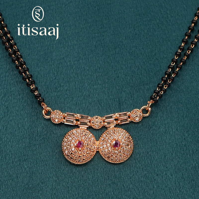 Rose Gold Stone Studded Short Mangalsutra - 4851