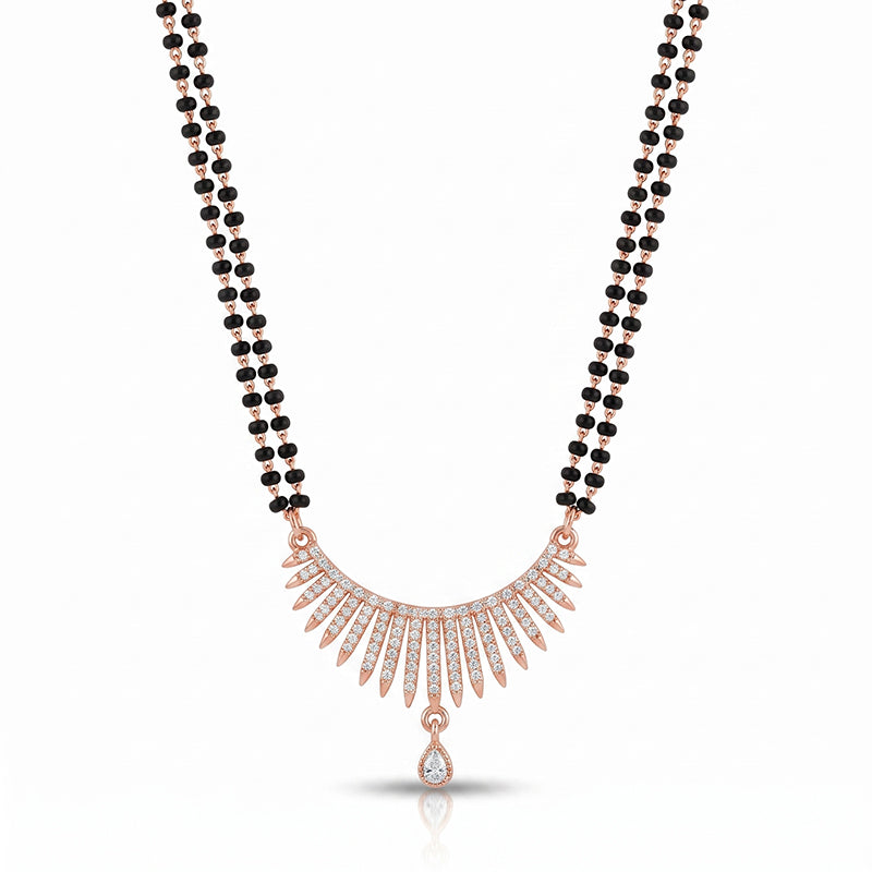 Contemporary Cubic Zirconia Sunburst Rose Gold Short Mangalsutra - 4852