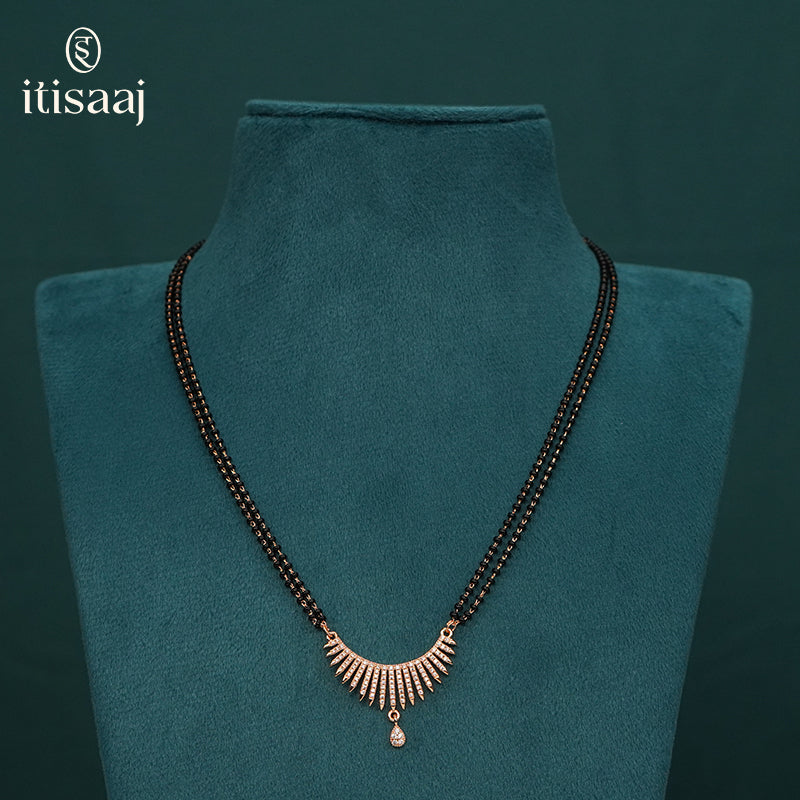 Contemporary Cubic Zirconia Sunburst Rose Gold Short Mangalsutra - 4852
