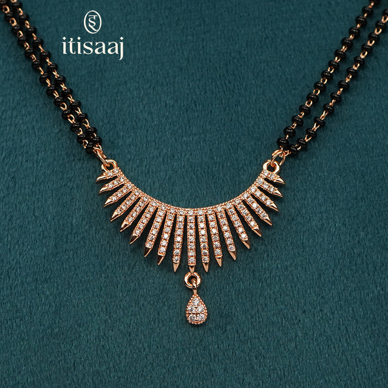 Contemporary Cubic Zirconia Sunburst Rose Gold Short Mangalsutra - 4852