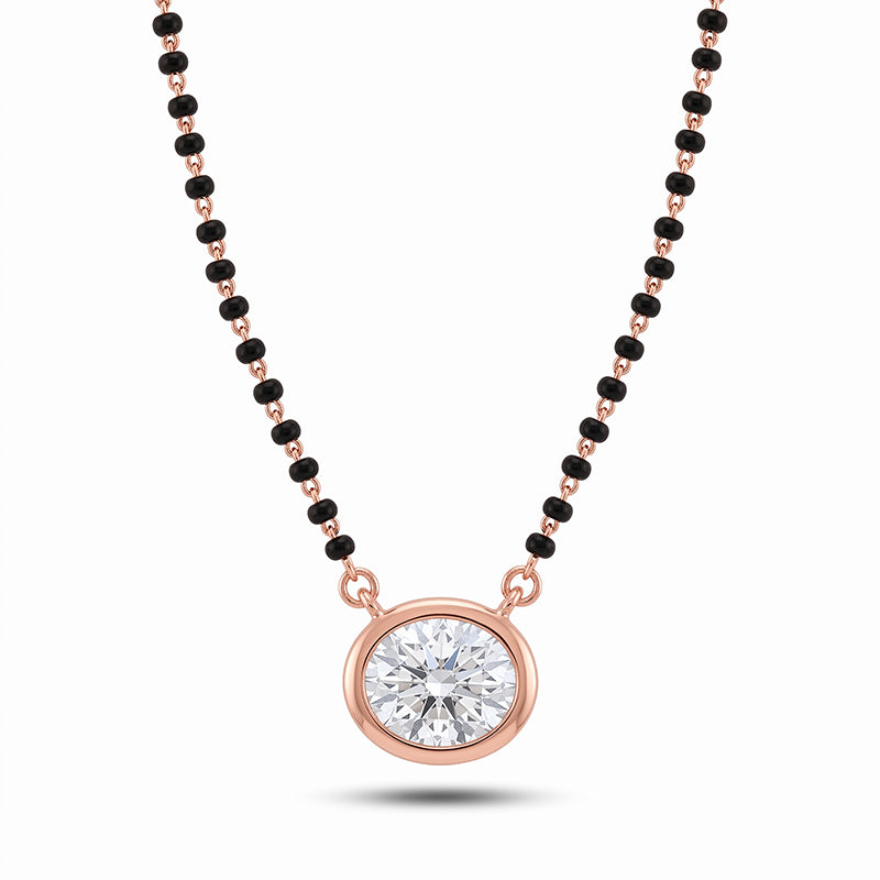 Sparkling Solitaire CZ Bezel Pendant Rose Gold Mangalsutra - 4853